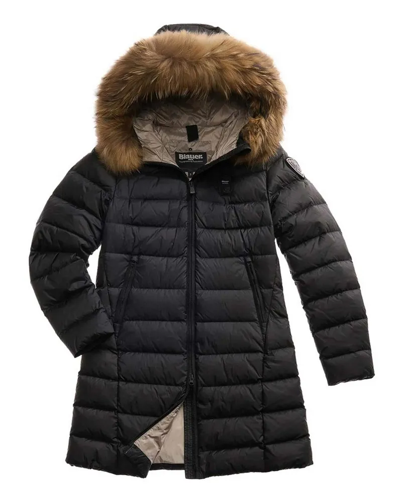 Blauer Daunenmantel - Schwarz Schwarz