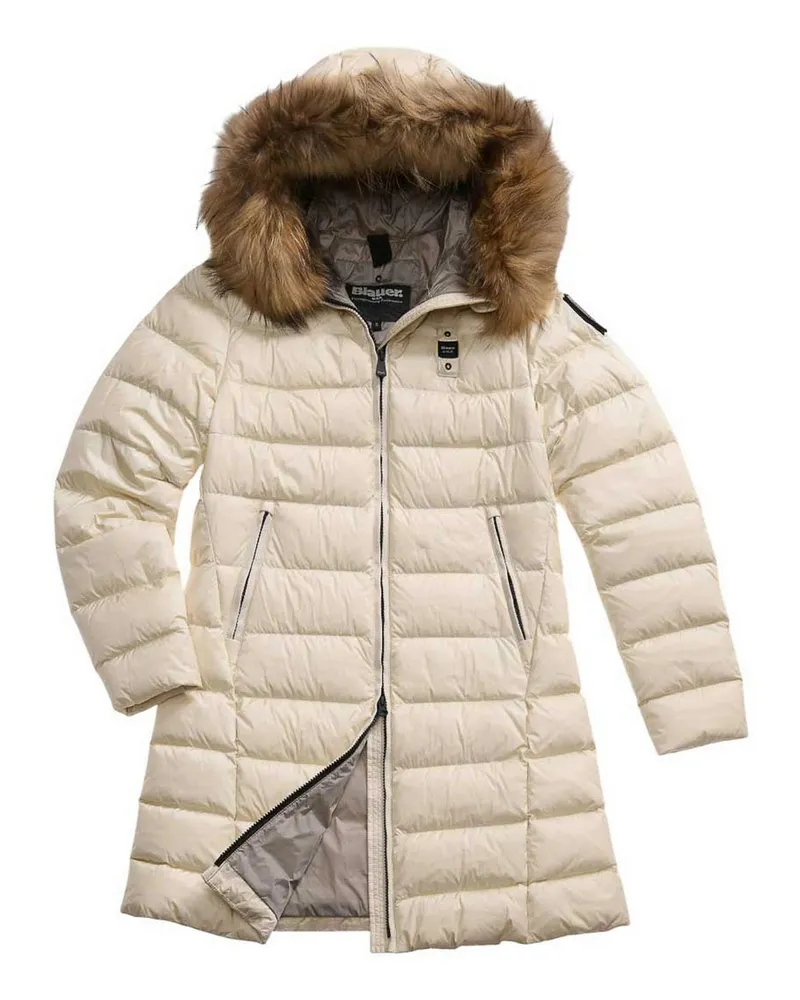 Blauer Knielanger Mantel - Grau Grau