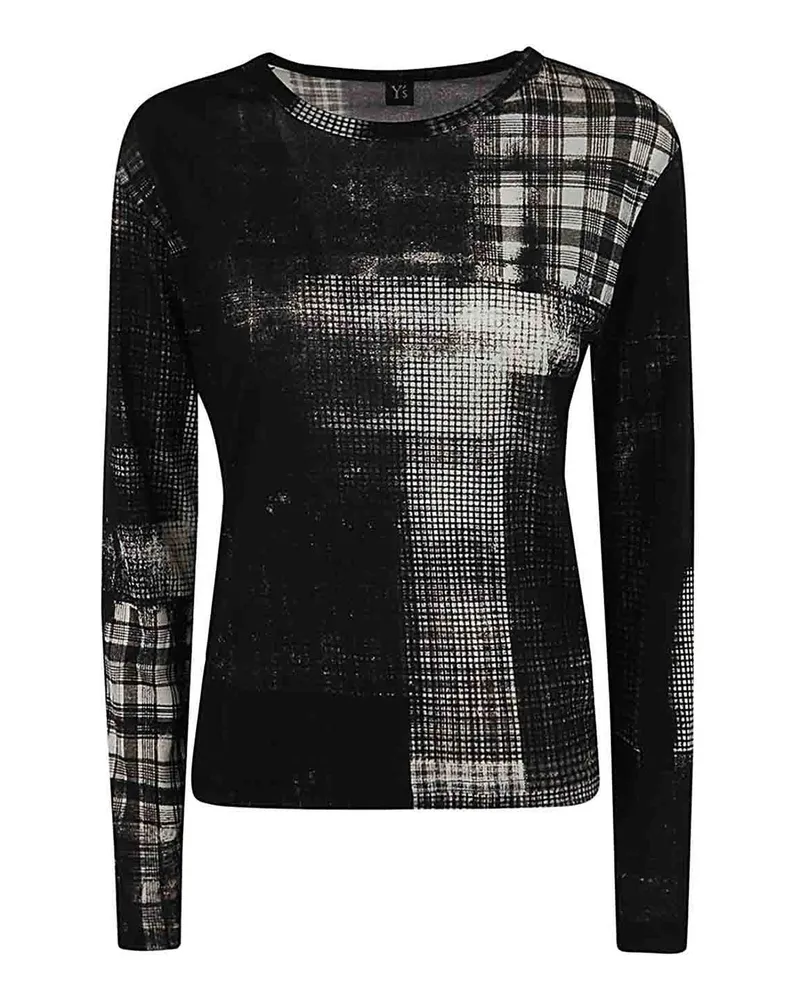 Yohji Yamamoto Rundhalspullover - Weiß Schwarz
