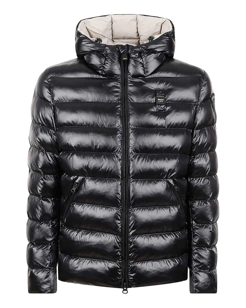 Blauer Knielanger Mantel - Schwarz Schwarz