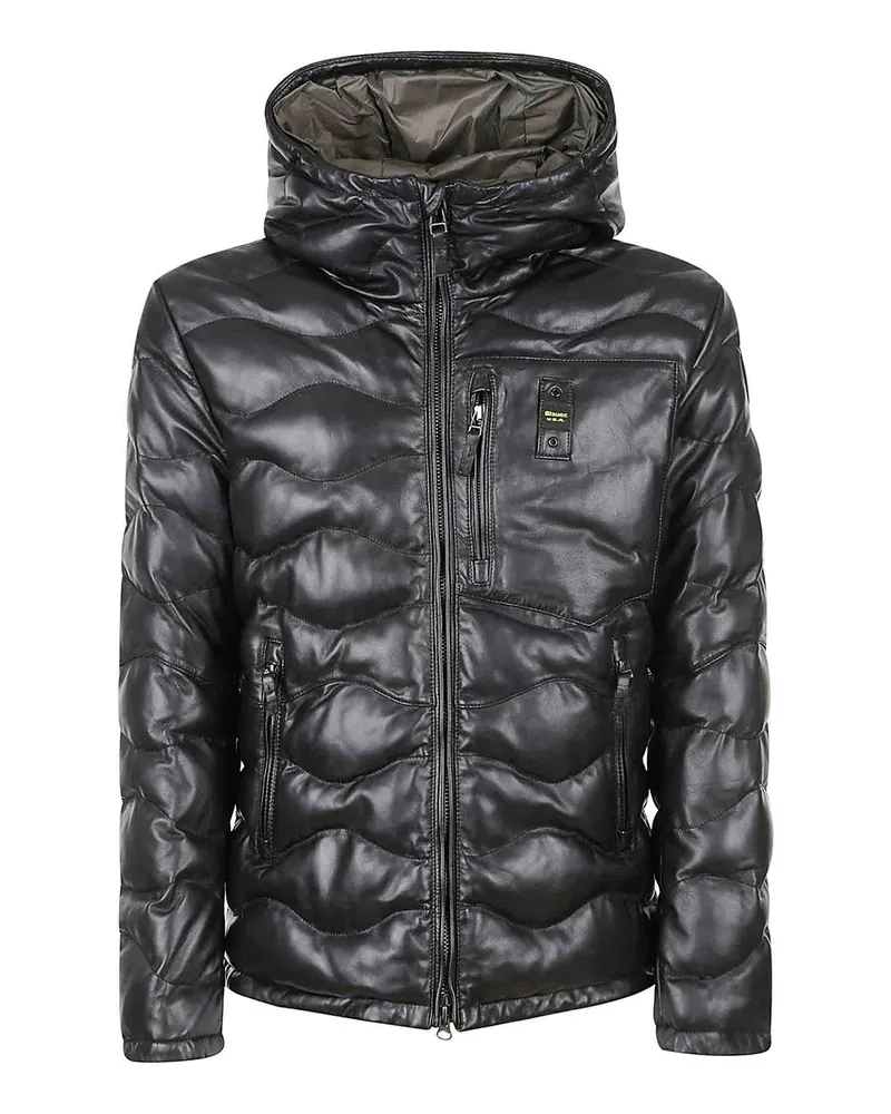 Blauer Knielanger Mantel - Schwarz Schwarz