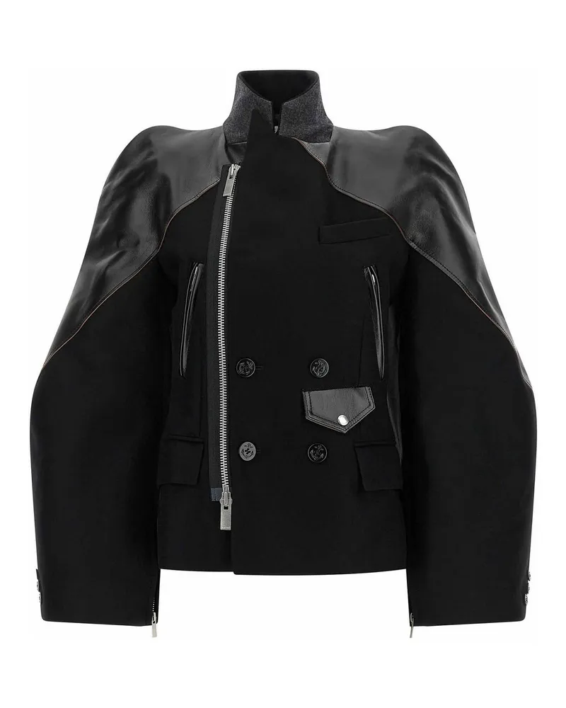 Sacai Kurzer Mantel - Schwarz Schwarz