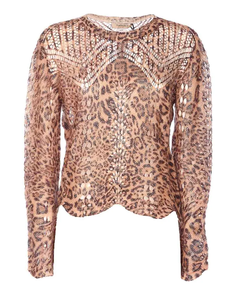 Twin-Set Rundhalspullover - Beige Animal