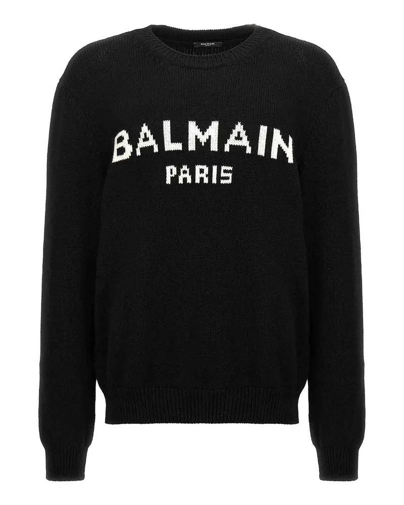 Balmain Rundhalspullover - Weiß Schwarz