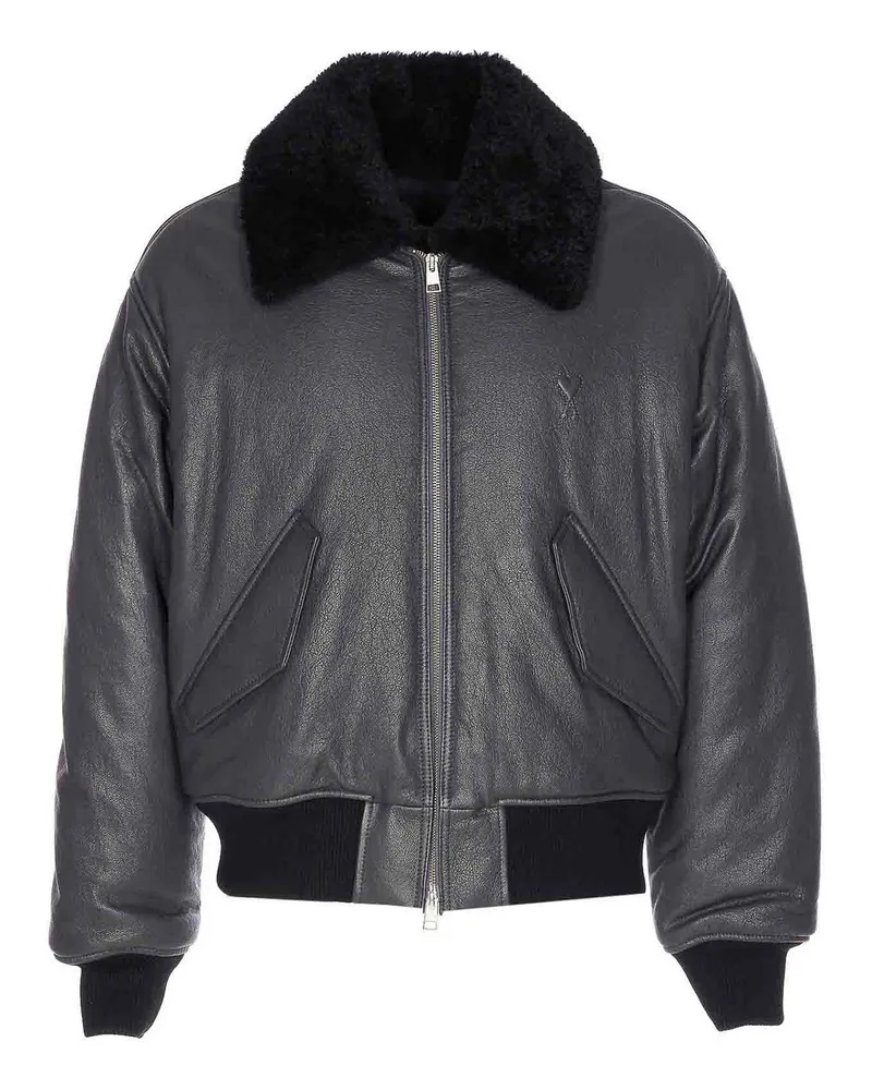 AMI Paris Lederjacke - Grau Grau