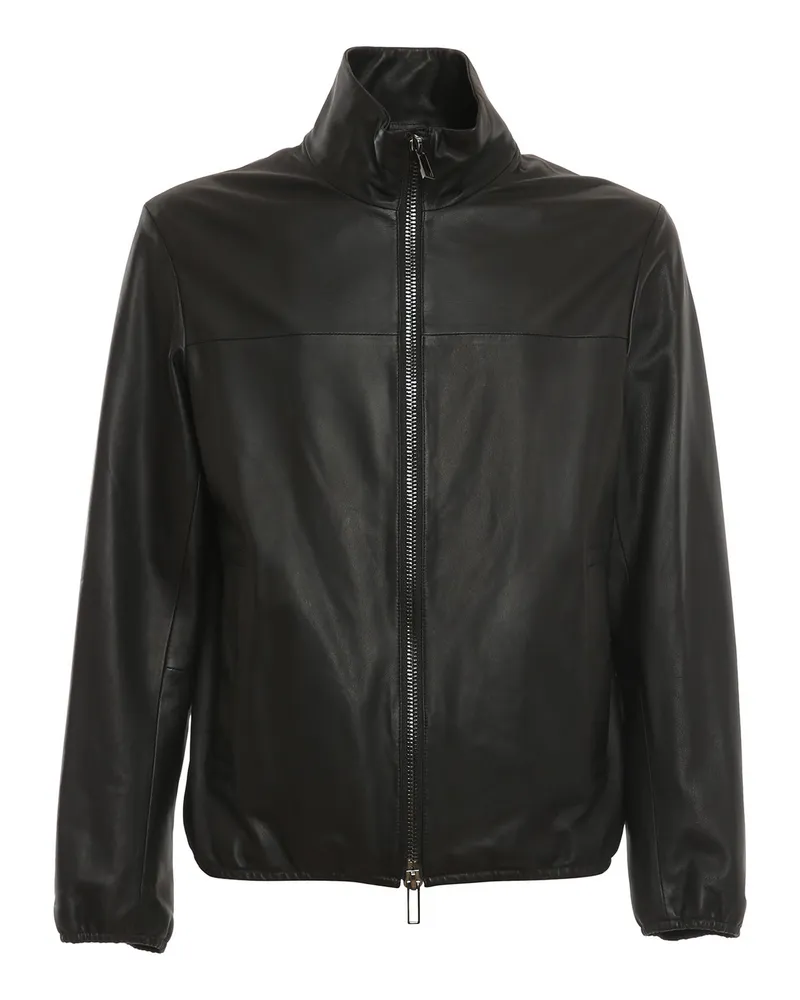 Emporio Armani Lederjacke - Schwarz Schwarz