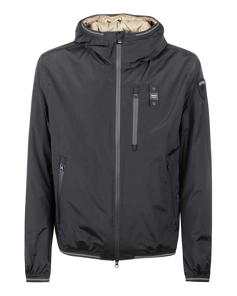 Blauer Knielanger Mantel - Schwarz Schwarz