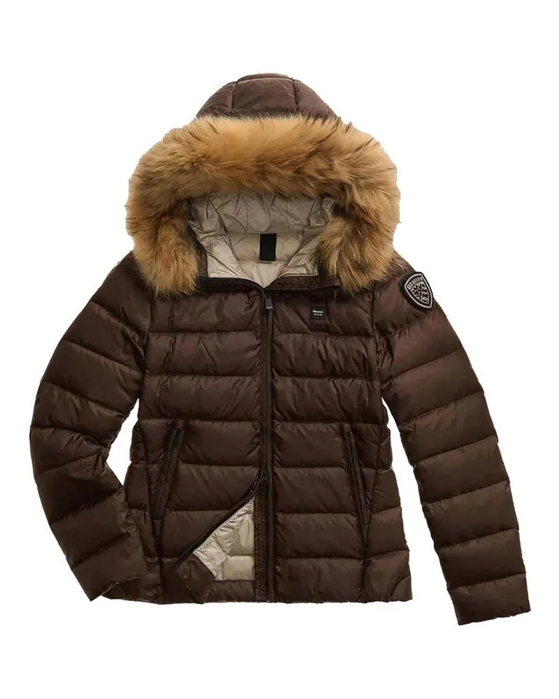 Blauer Daunenmantel - Braun Braun