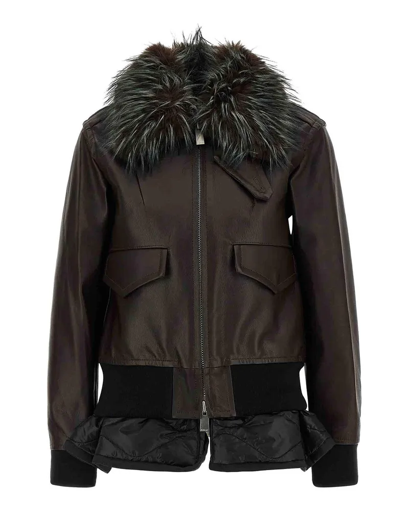 Sacai Lederjacke - Braun Braun
