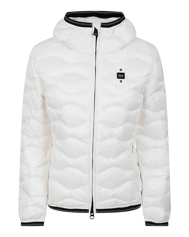 Blauer Knielanger Mantel - Weiß Weiß