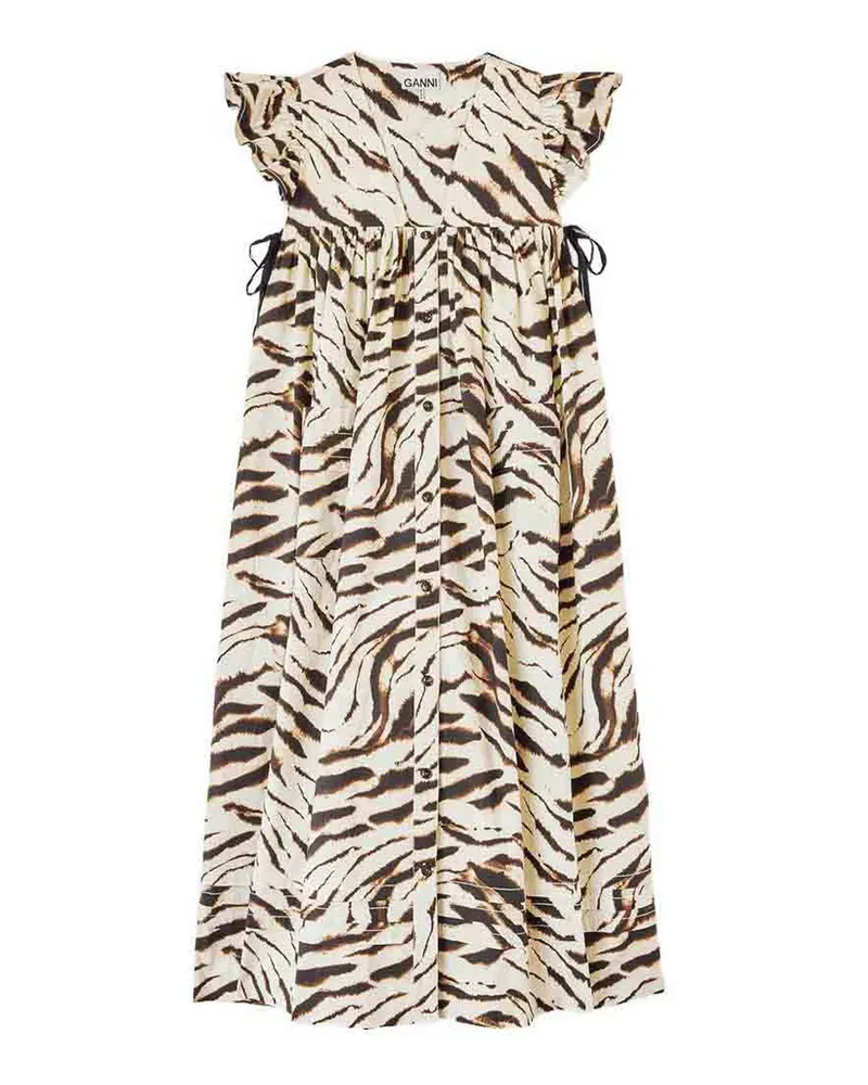 Ganni Knielanges Kleid - Weiß Animal
