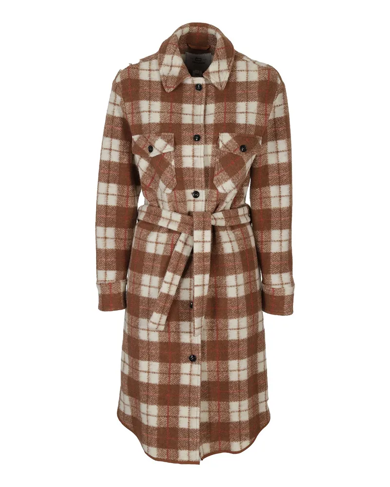 Woolrich Knielanger Mantel - Gemustert Braun