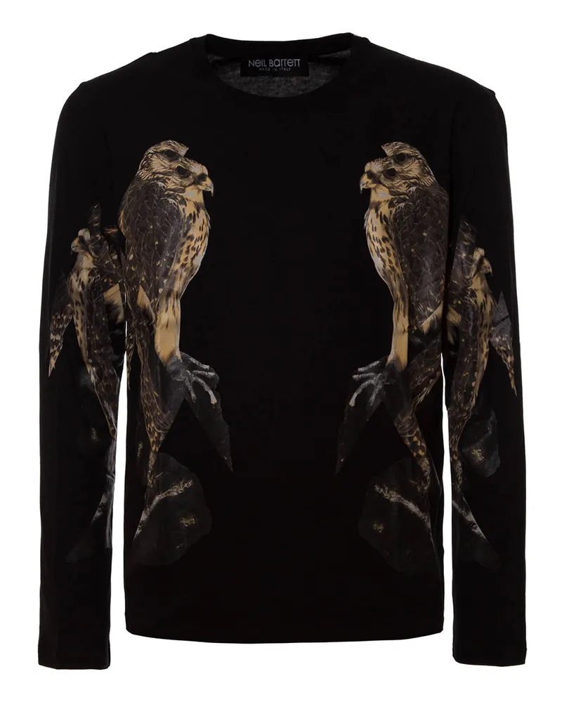 Neil Barrett Hawk print long sleeved T-shirt Schwarz