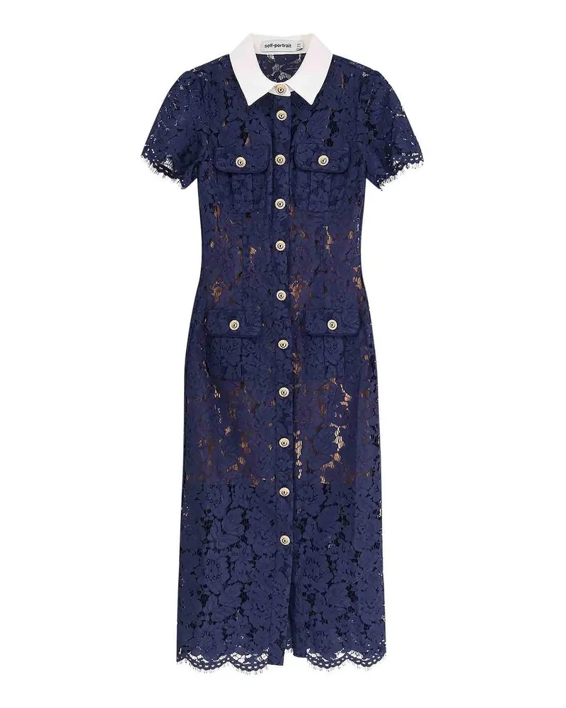 Self-Portrait Knielanges Kleid - Blau Blau