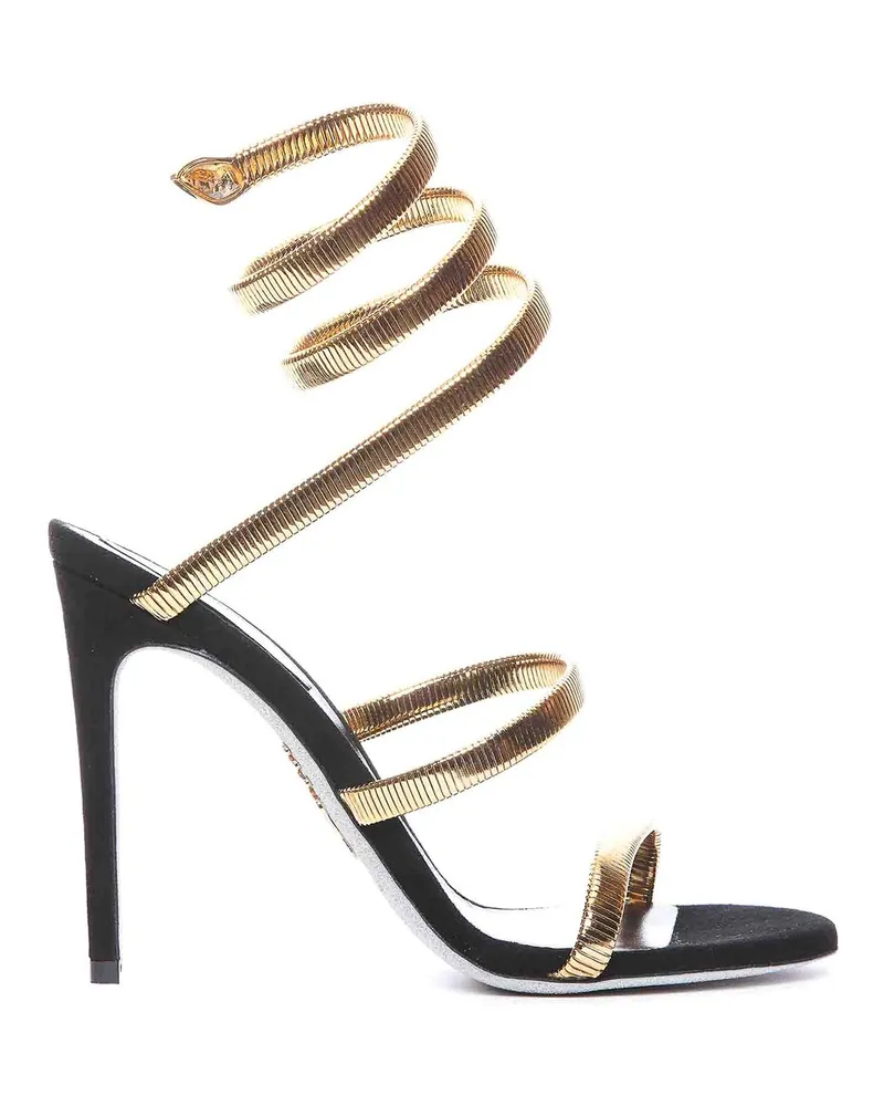 René Caovilla Schwarze und goldene Sandalen Schwarz