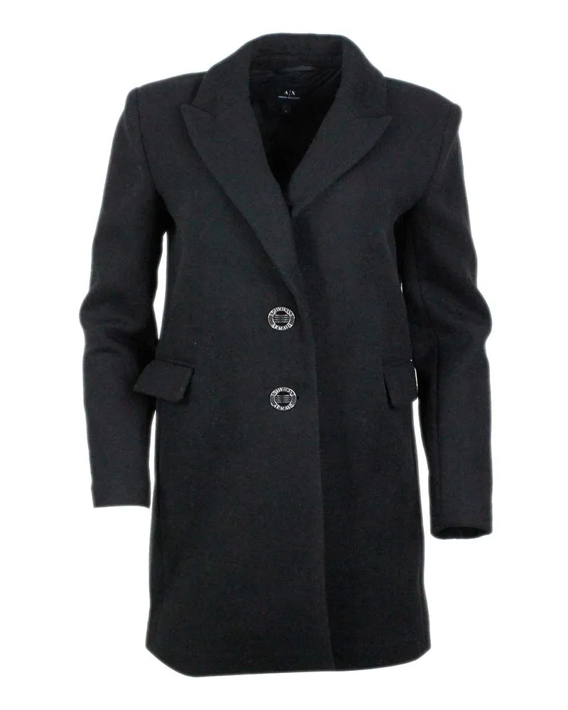 Armani Exchange Knielanger Mantel - Schwarz Schwarz