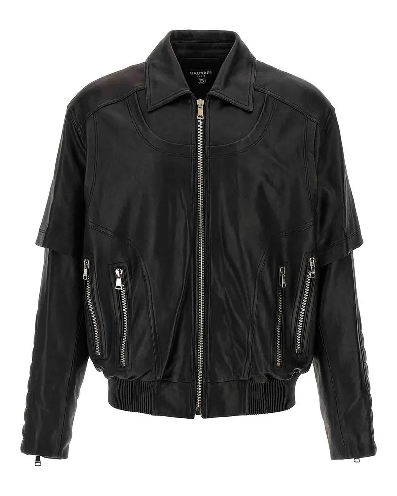 Balmain Lederjacke - Schwarz Schwarz