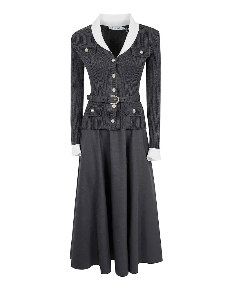 Self-Portrait Knielanges Kleid - Grau Grau