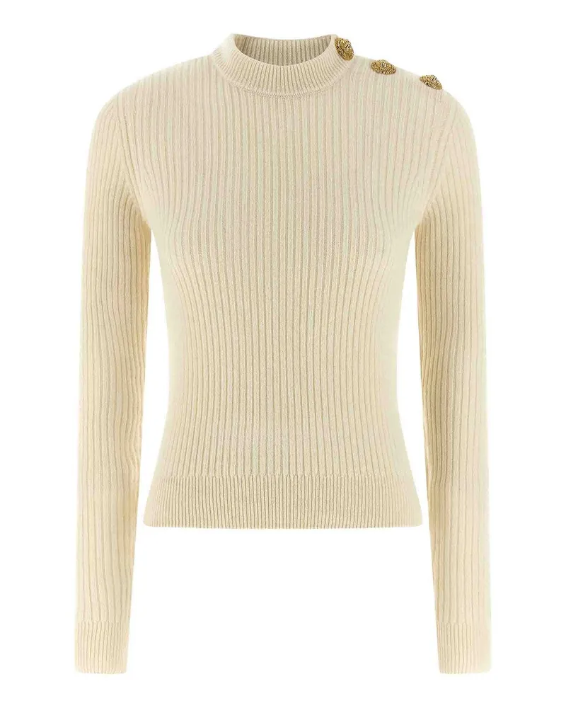 Balmain Rundhalspullover - Weiß Weiß
