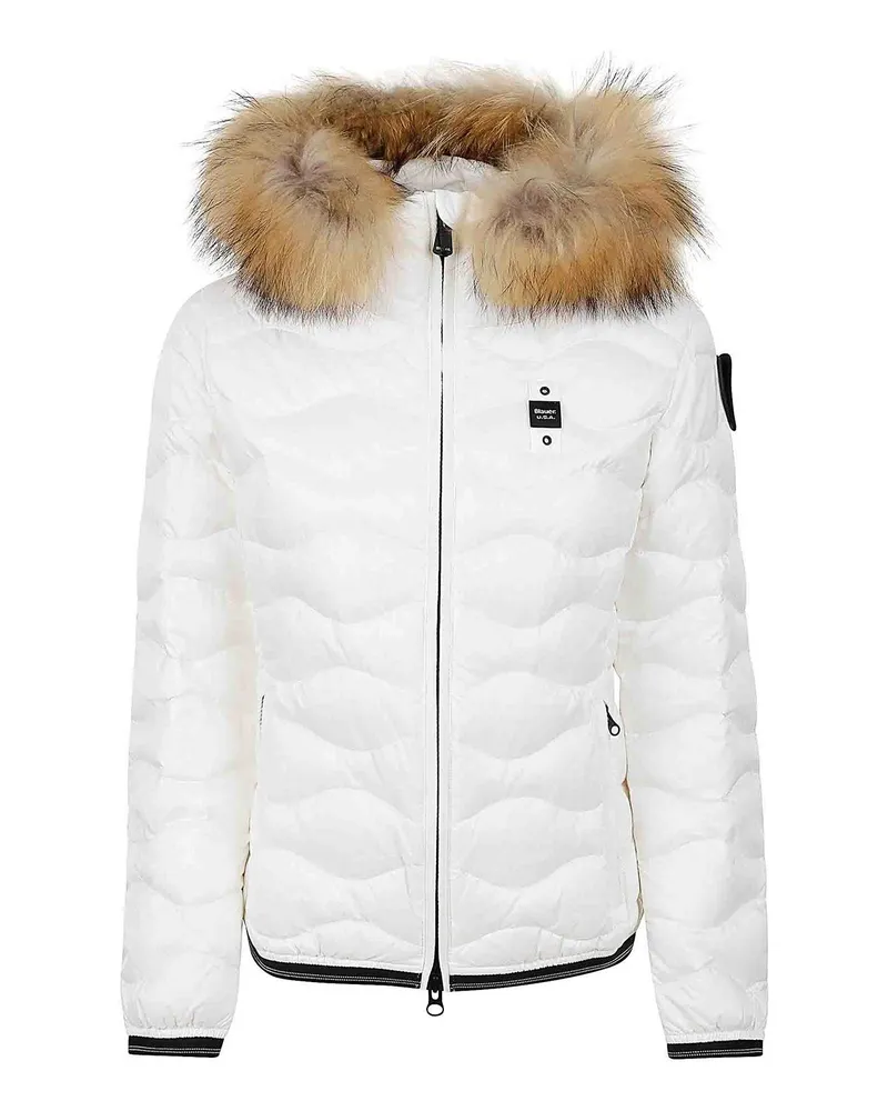 Blauer Knielanger Mantel - Weiß Weiß