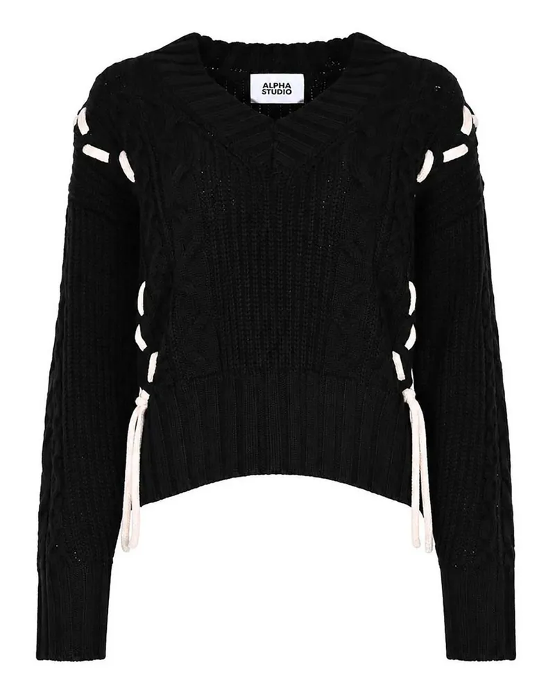Alpha Studio V-Pullover - Schwarz Schwarz