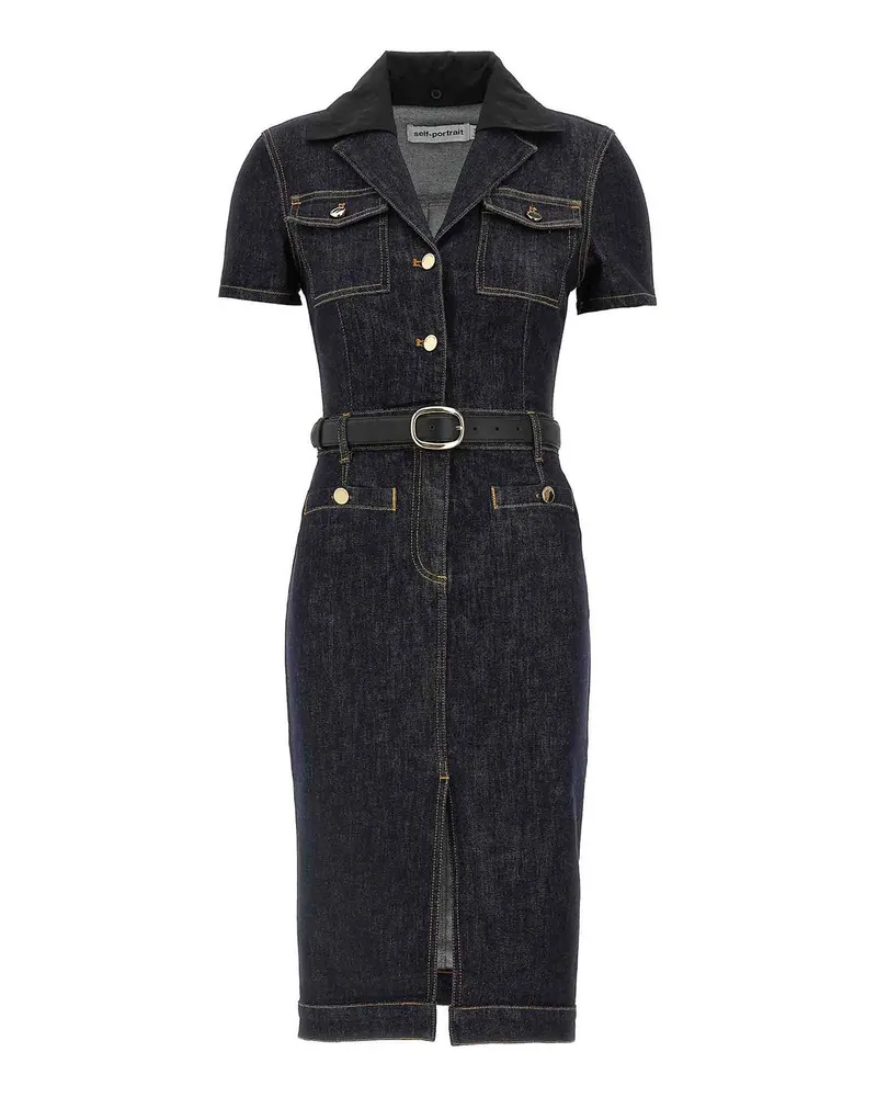 Self-Portrait Knielanges Kleid - Blau Blau