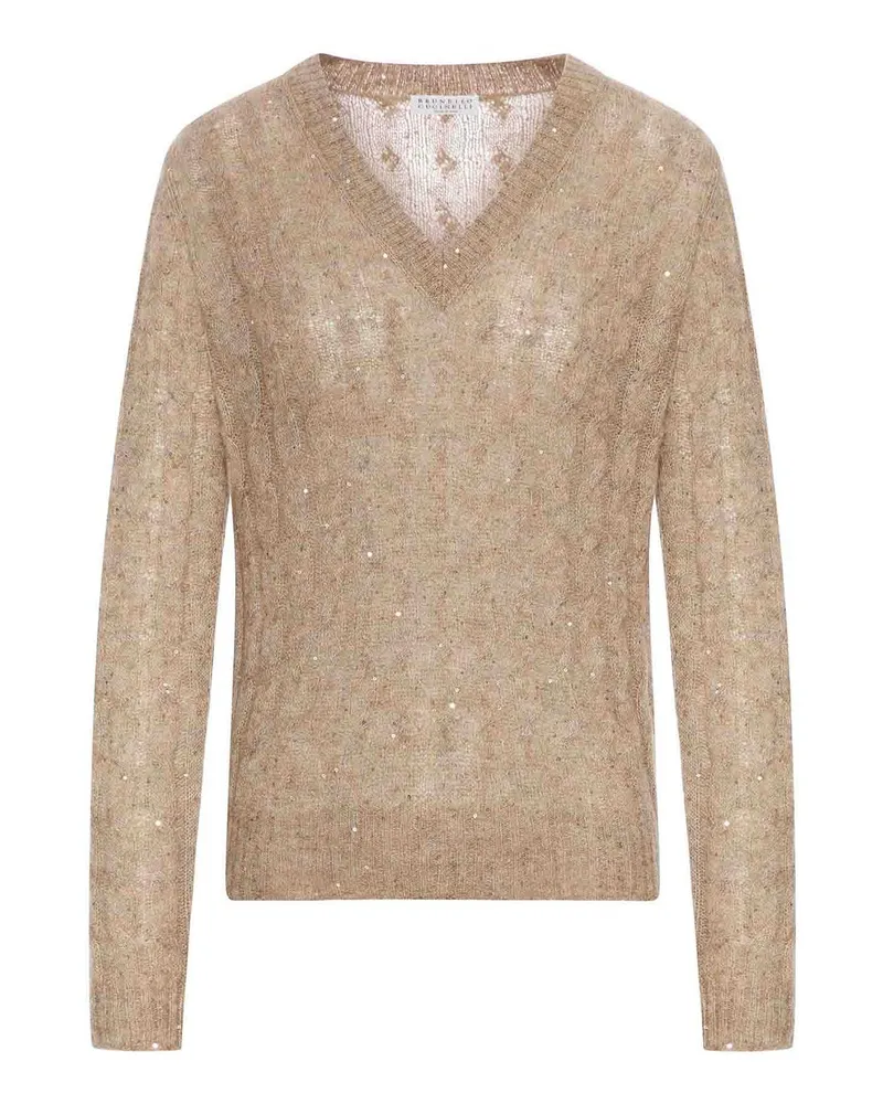 Brunello Cucinelli Pullover mit V-Ausschnitt Beige