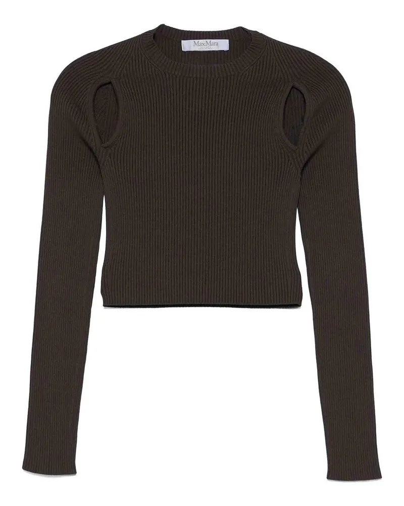 Max Mara Rundhalspullover - Weiß Braun
