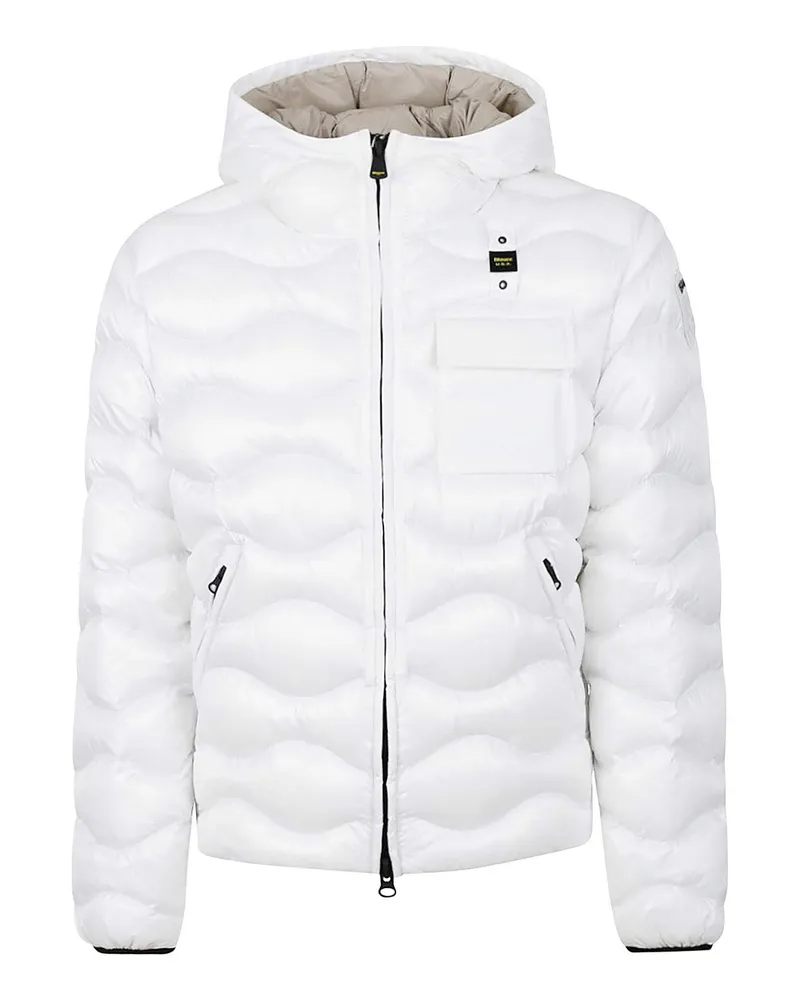 Blauer Knielanger Mantel - Weiß Weiß