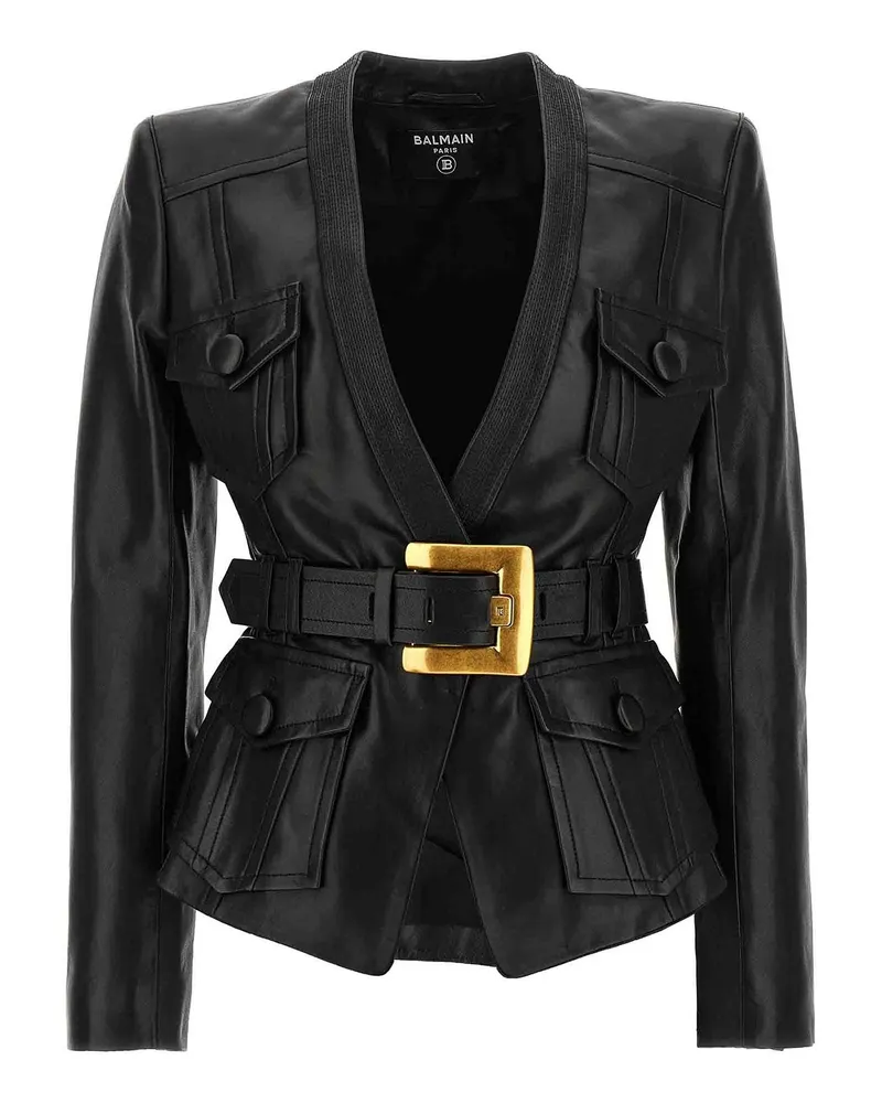 Balmain Lederjacke - Schwarz Schwarz