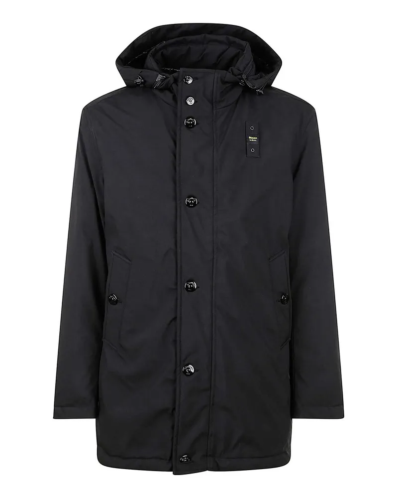 Blauer Knielanger Mantel - Schwarz Schwarz