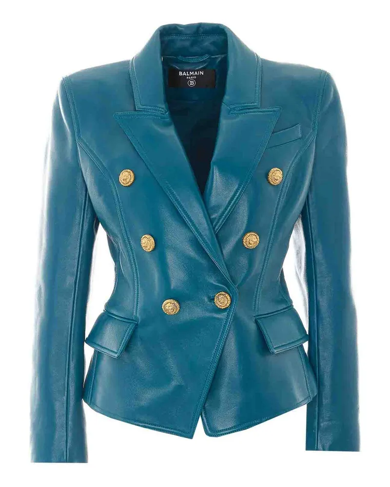 Balmain Lederjacke - Blau Blau