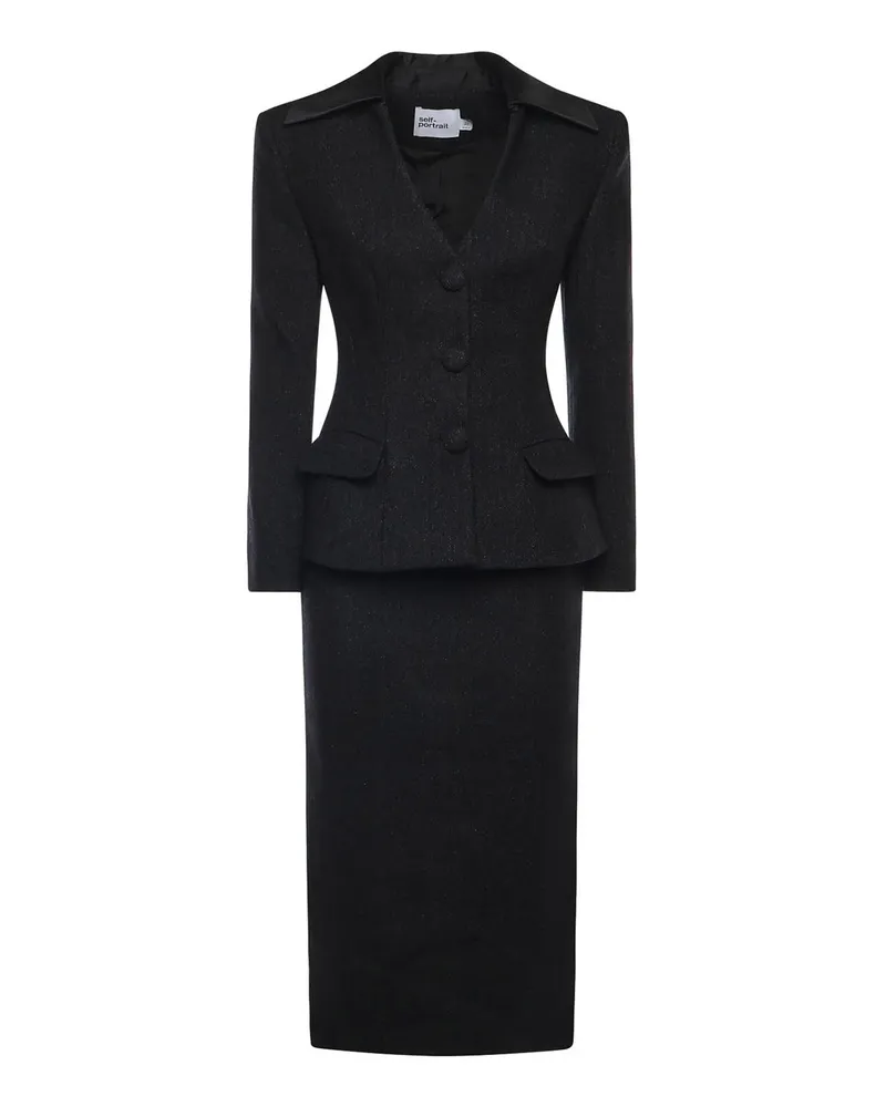 Self-Portrait Knielanges Kleid - Schwarz Schwarz