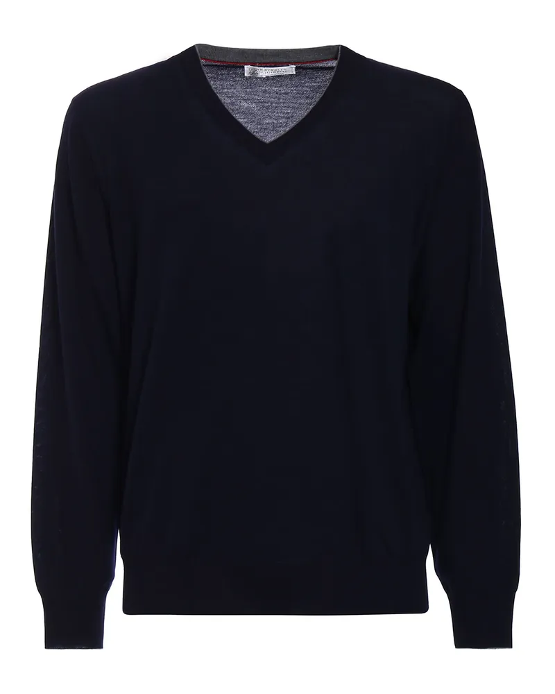 Brunello Cucinelli V-Pullover - Dunkelblau Dunkelblau
