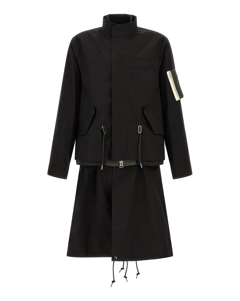 Sacai Knielanger Mantel - Schwarz Schwarz