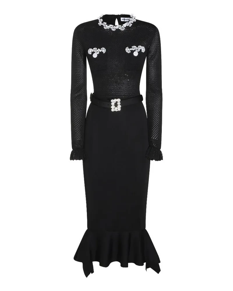 Self-Portrait Knielanges Kleid - Schwarz Schwarz