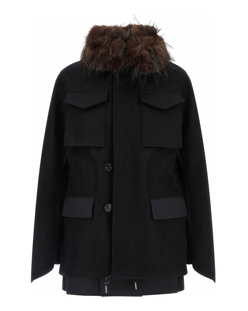 Sacai Knielanger Mantel - Schwarz Schwarz