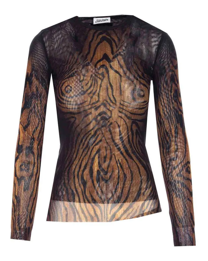 Jean Paul Gaultier Rundhalspullover - Braun Animal
