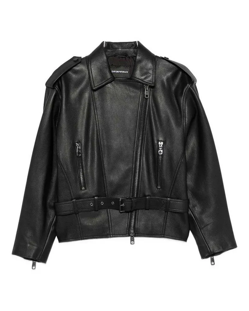 Emporio Armani Lederjacke - Schwarz Schwarz