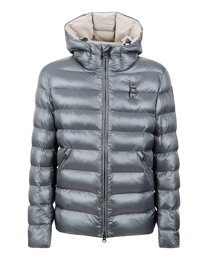 Blauer Knielanger Mantel - Grau Grau