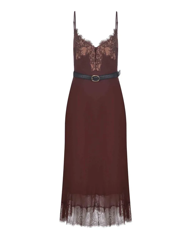 Self-Portrait Knielanges Kleid - Braun Braun