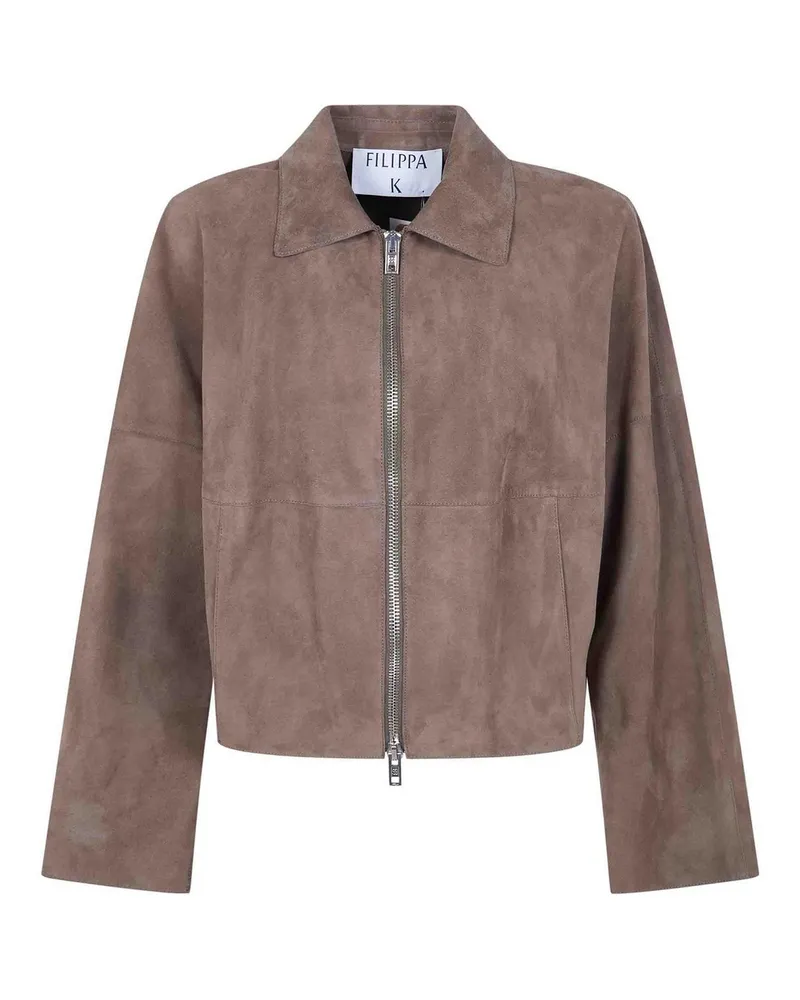 Filippa K Lederjacke - Grün Grün