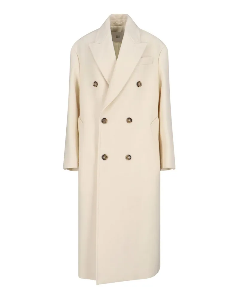 AMI Paris Knielanger Mantel - Weiß Weiß