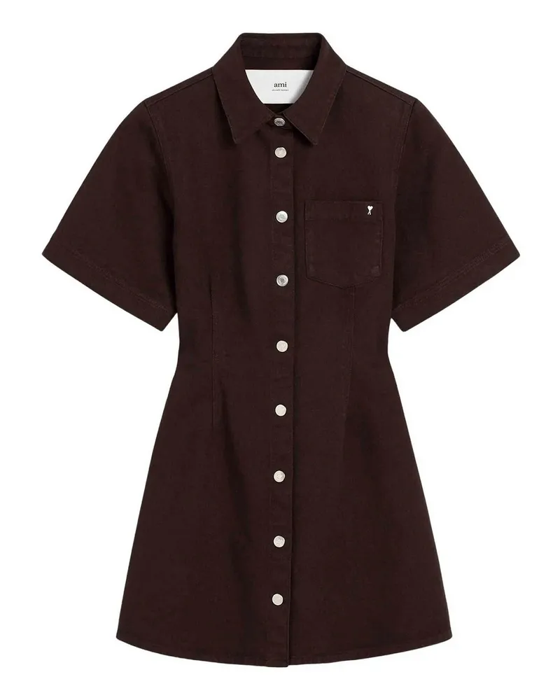 AMI Paris Knielanges Kleid - Weiß Braun