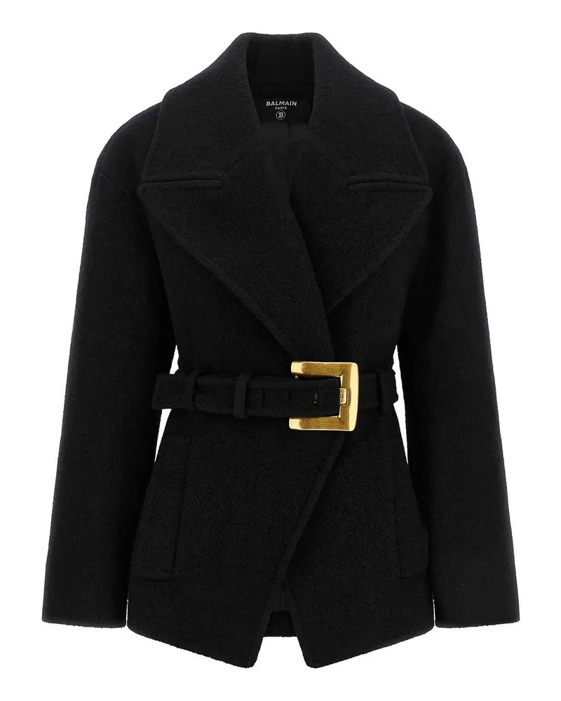 Balmain Kurzer Mantel - Schwarz Schwarz