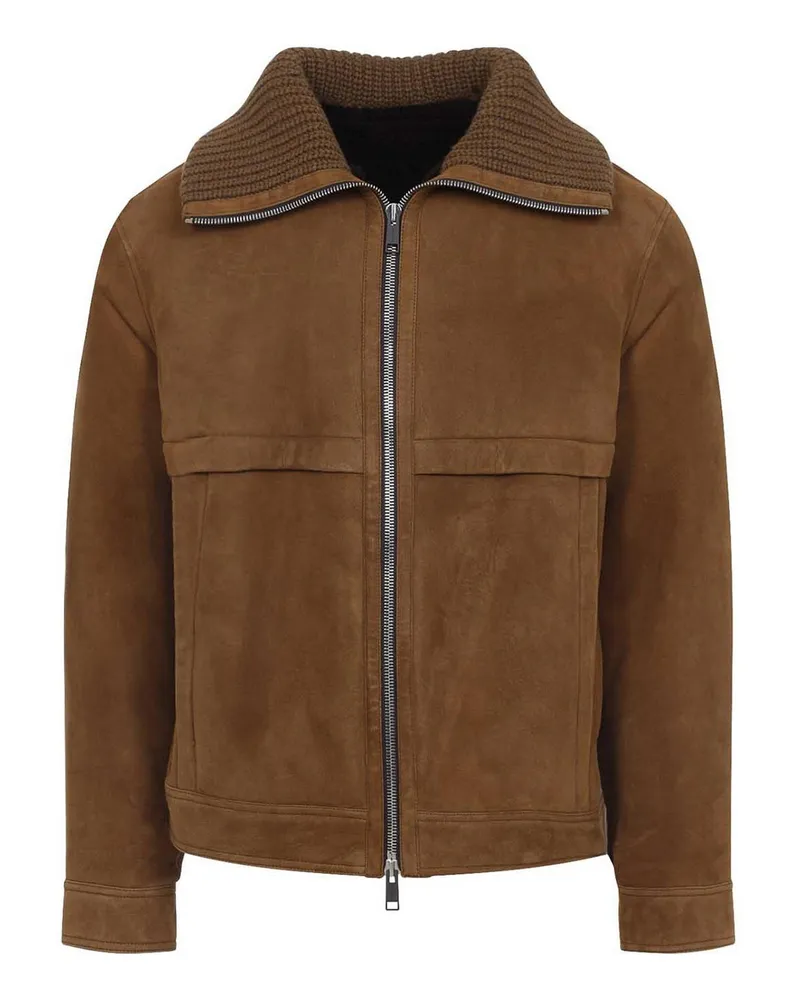 Yves Salomon Lederjacke - Camel Camel