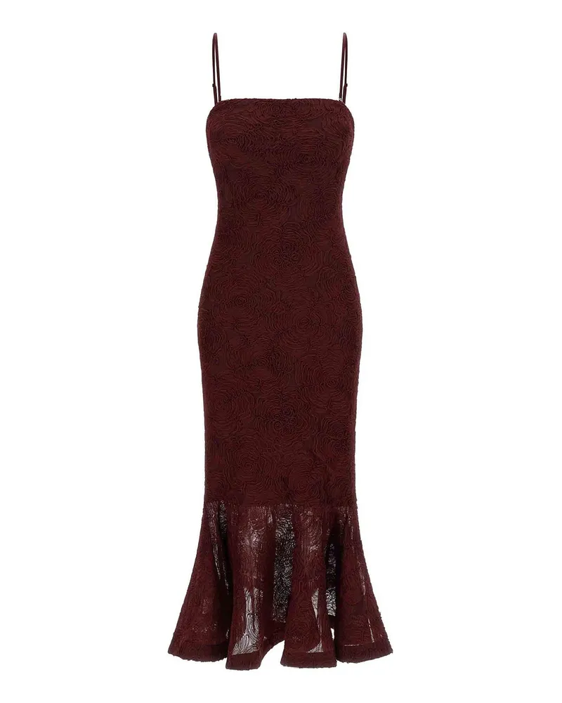 ROTATE Birger Christensen Knielanges Kleid - Dunkelrot Dunkelrot