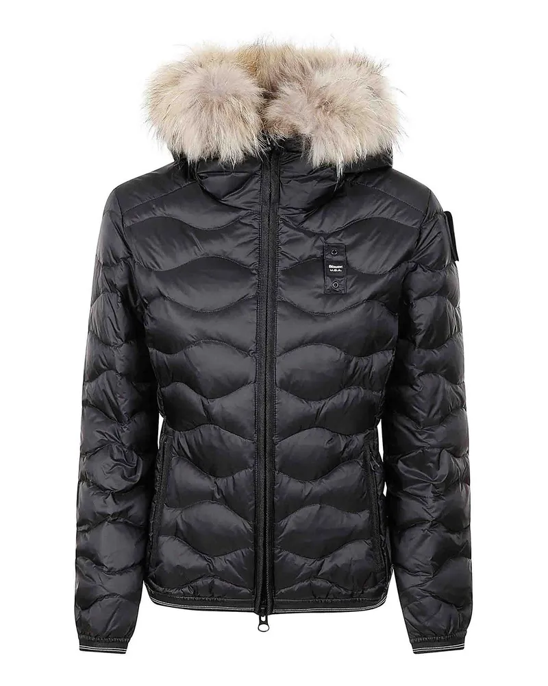 Blauer Knielanger Mantel - Schwarz Schwarz