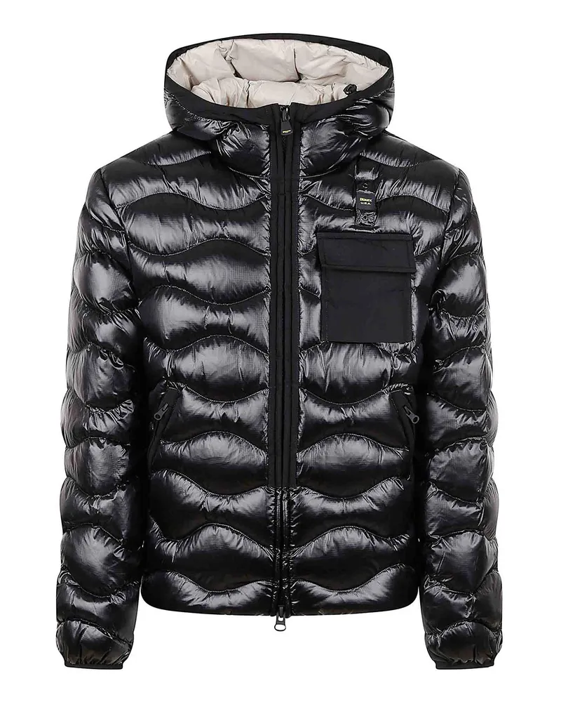 Blauer Knielanger Mantel - Schwarz Schwarz