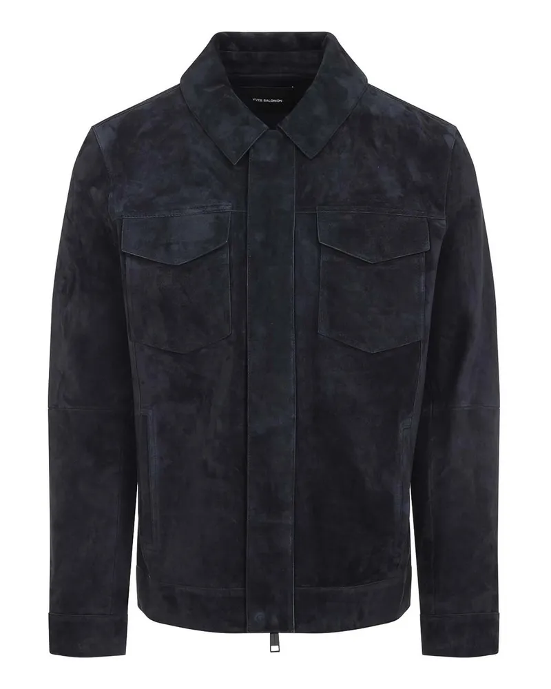 Yves Salomon Lederjacke - Blau Blau